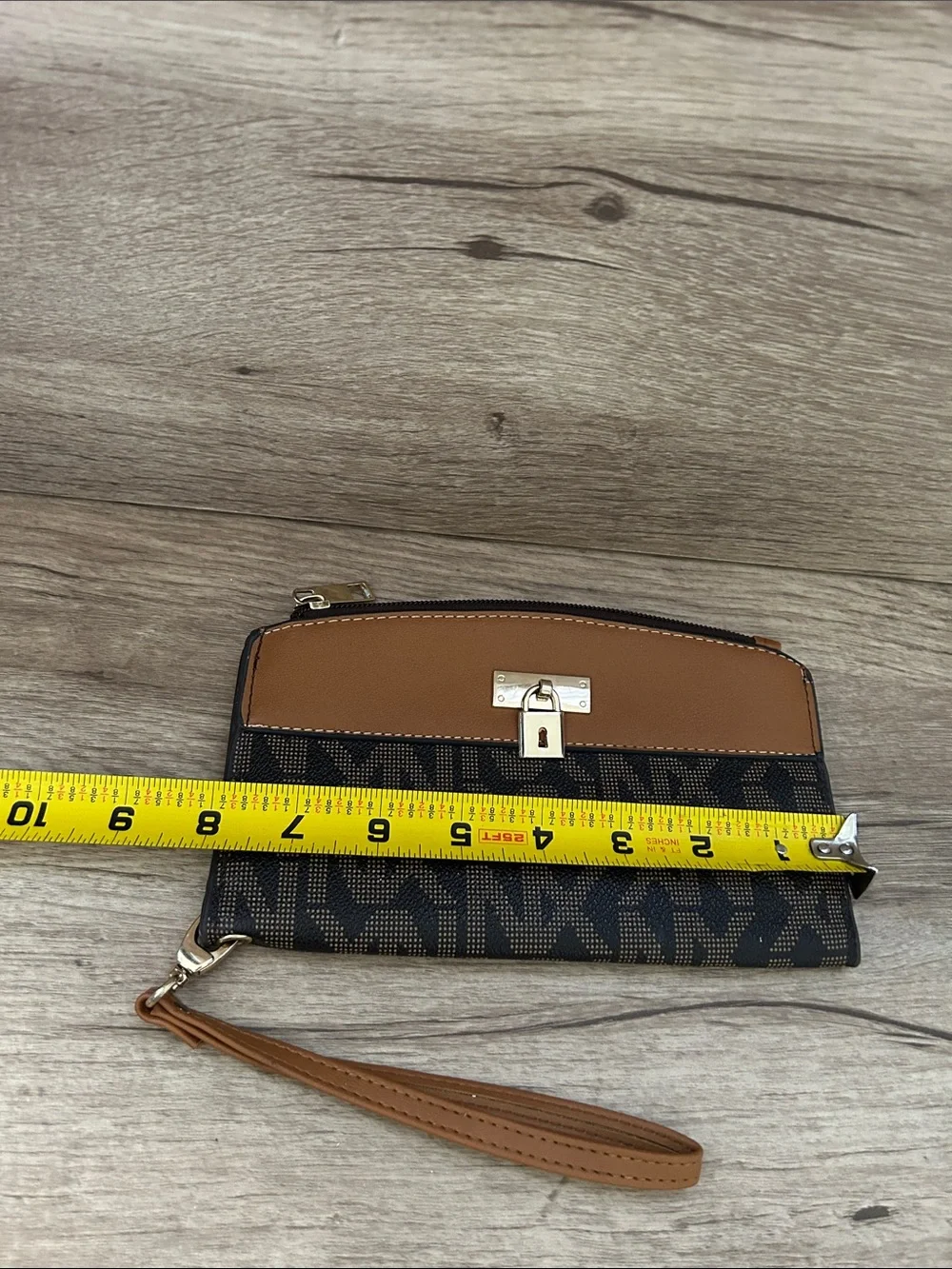 Tan and Black Patterned Wristlet Clutch